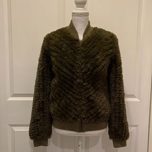 Love Token Army Green Bomber Jacket in Faux Fur